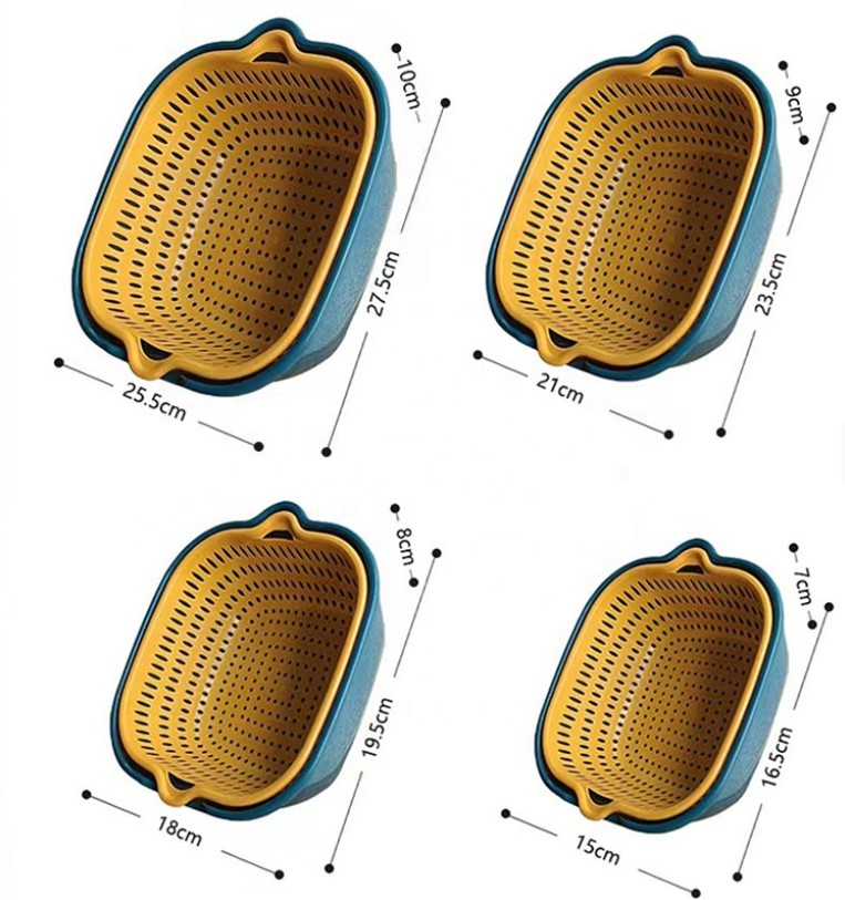 Set 4 strecuratori cu 2 straturi, Bol de Spalare si Strecuratoare pentru Fructe, Legume, Multicolor [4]