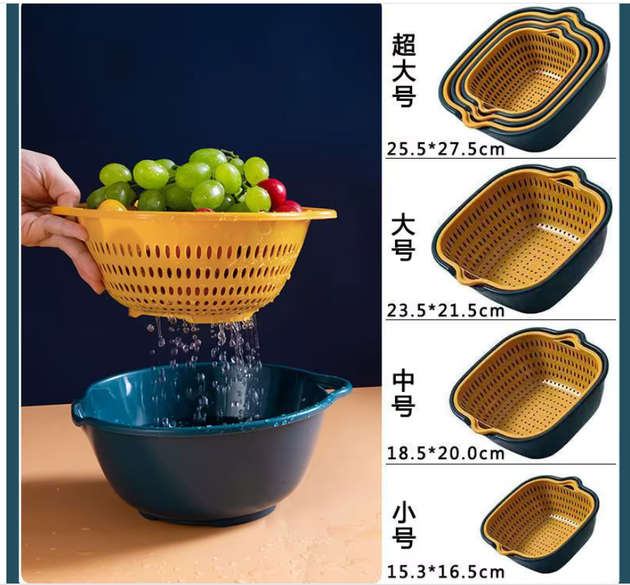 Set 4 strecuratori cu 2 straturi, Bol de Spalare si Strecuratoare pentru Fructe, Legume, Multicolor [5]