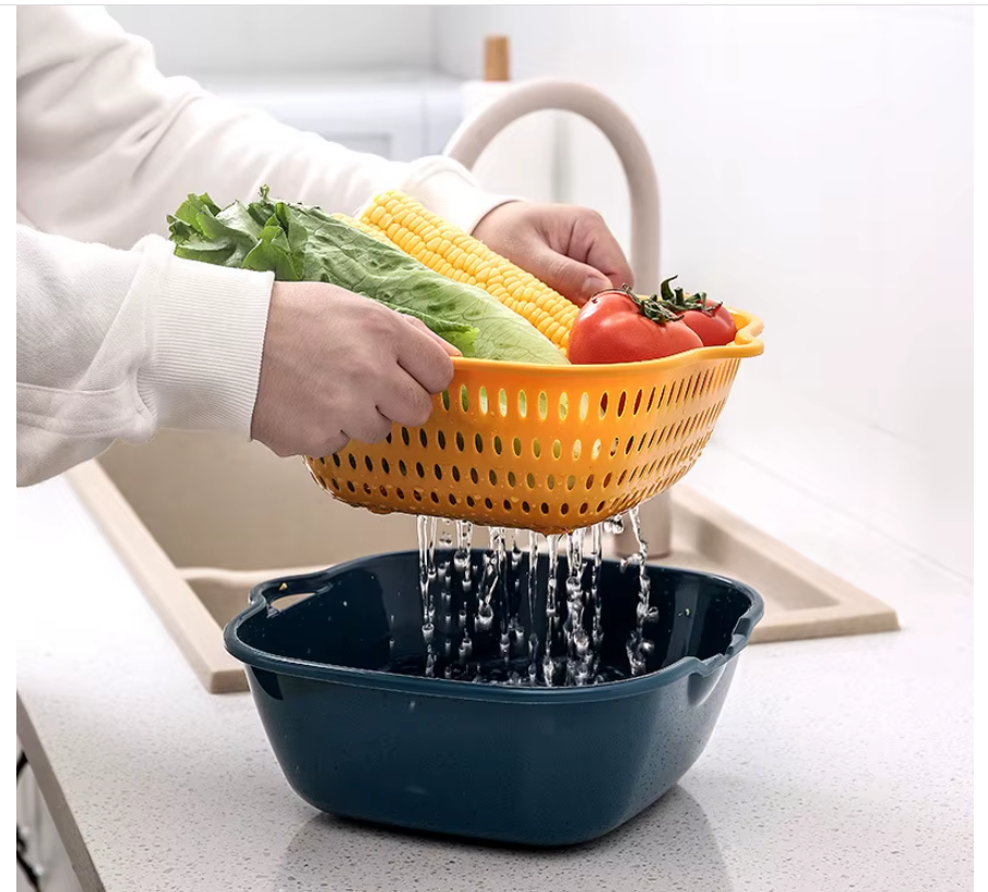 Set 4 strecuratori cu 2 straturi, Bol de Spalare si Strecuratoare pentru Fructe, Legume, Multicolor [3]