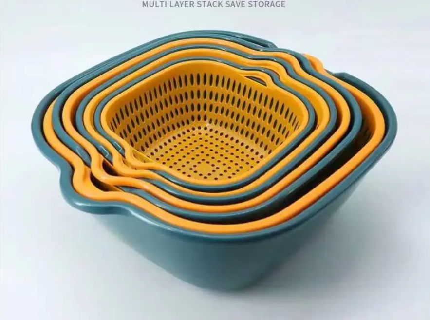 Set 4 strecuratori cu 2 straturi, Bol de Spalare si Strecuratoare pentru Fructe, Legume, Multicolor [1]