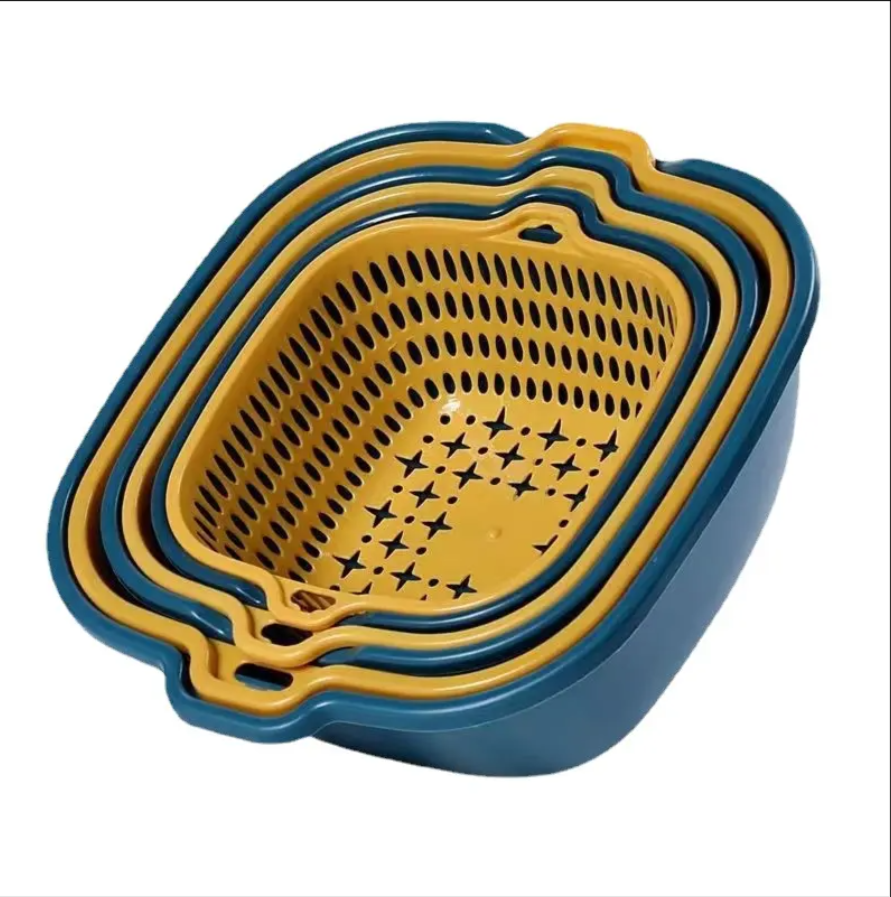 Set 4 strecuratori cu 2 straturi, Bol de Spalare si Strecuratoare pentru Fructe, Legume, Multicolor [2]