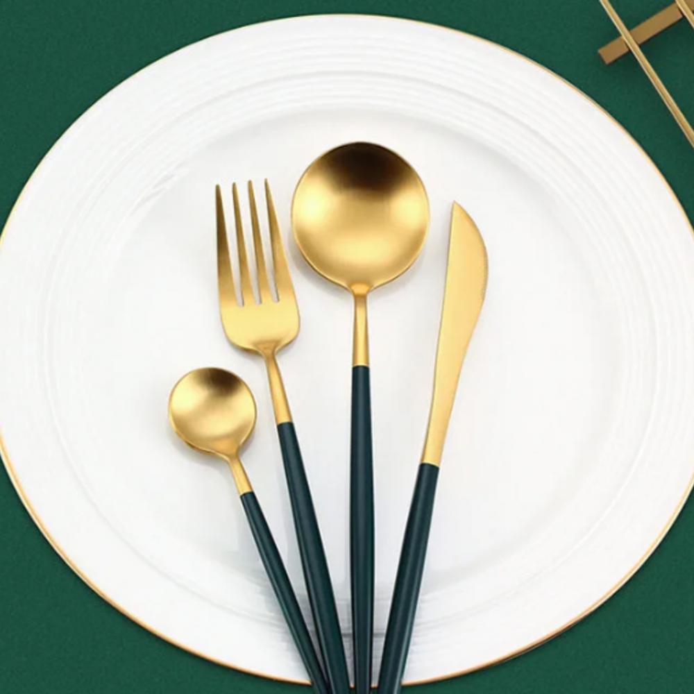 Set 4 tacamuri din oțel inoxidabil, Auriu și Verde [3]