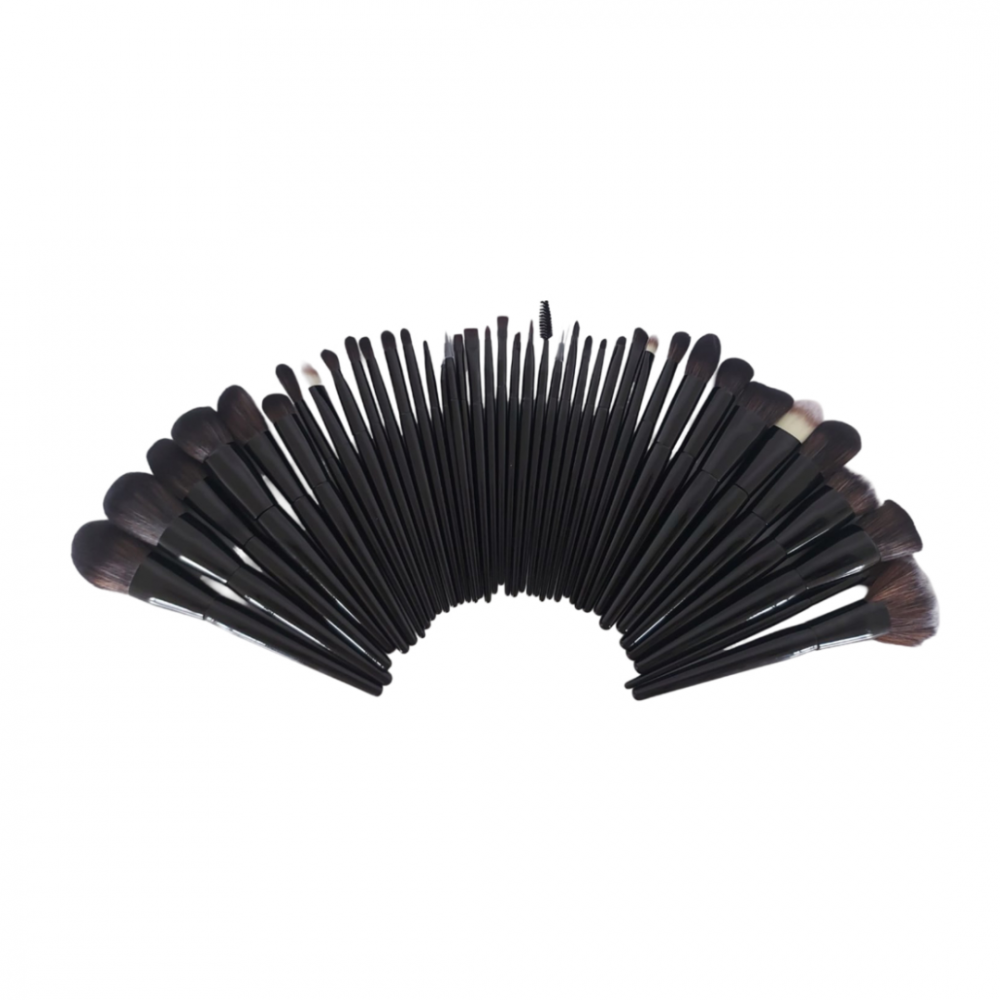 Set 40 pensule machiaj profesionale, mâner lemn, păr sintetic, Negru [1]