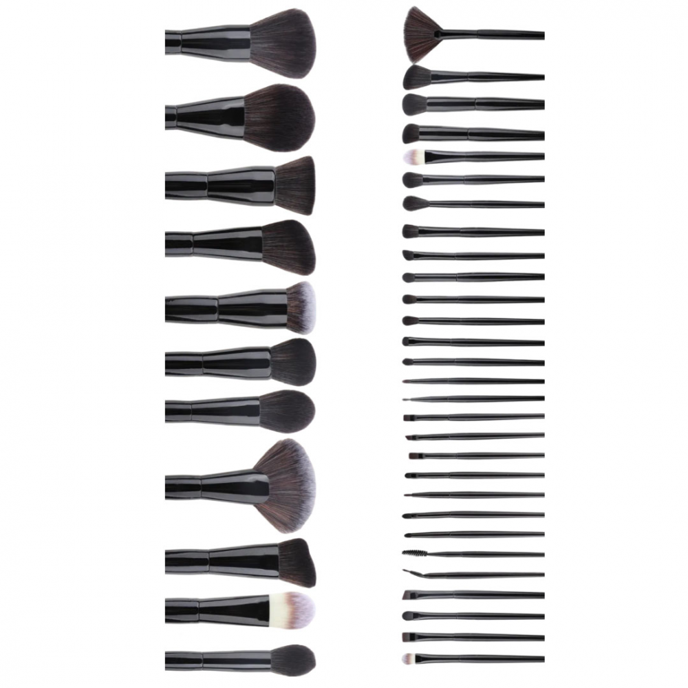 Set 40 pensule machiaj profesionale, mâner lemn, păr sintetic, Negru [3]