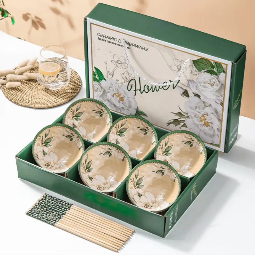 Set 6 boluri ceramica model CAMELLIA, 6x12cm, 300ml, design modern [1]