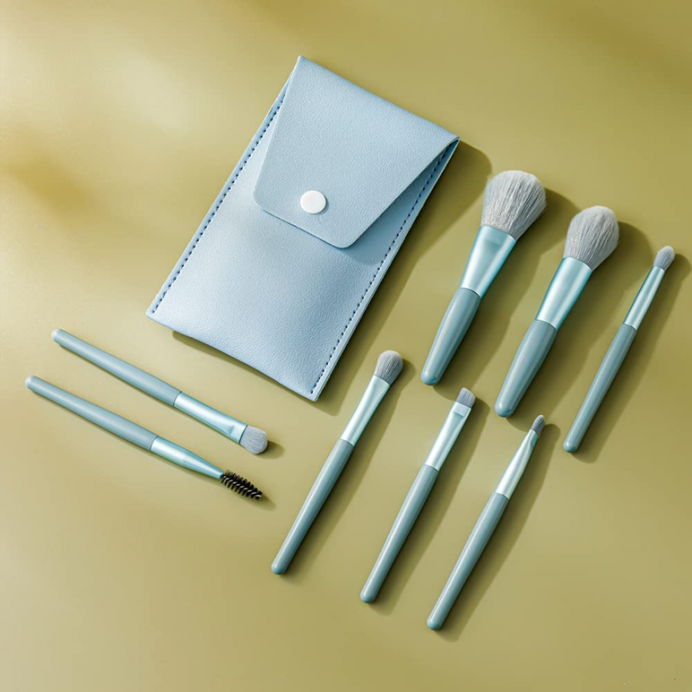 Set 8 pensule machiaj cu husă de depozitare, Albastru [4]