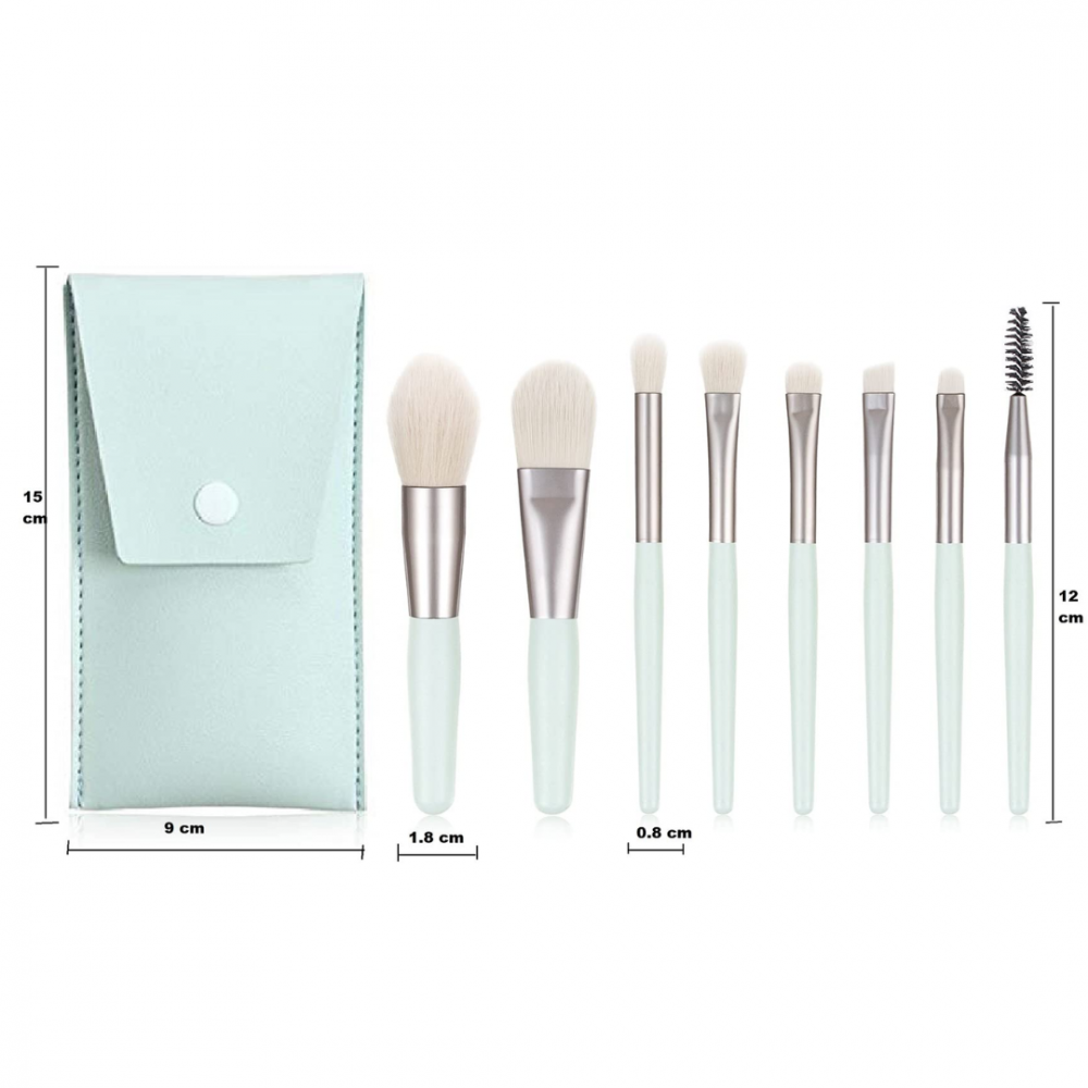 Set 8 pensule machiaj cu husă de depozitare, Verde [3]