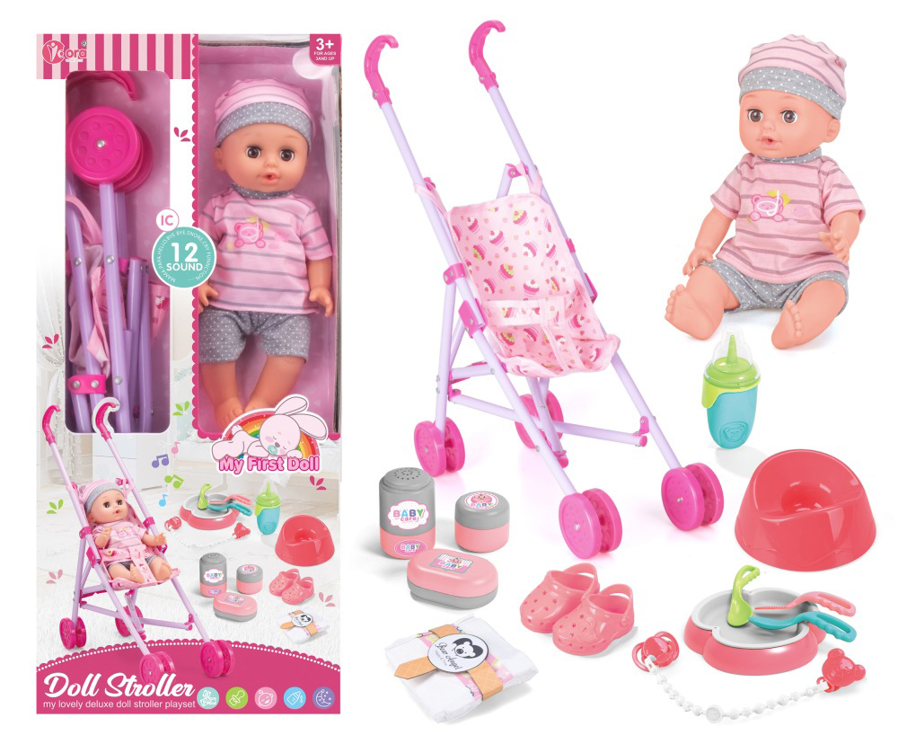 Set bebelus cu 12 sunete si carucior plus accesorii pentru fetite cu varsta 36luni++ [1]