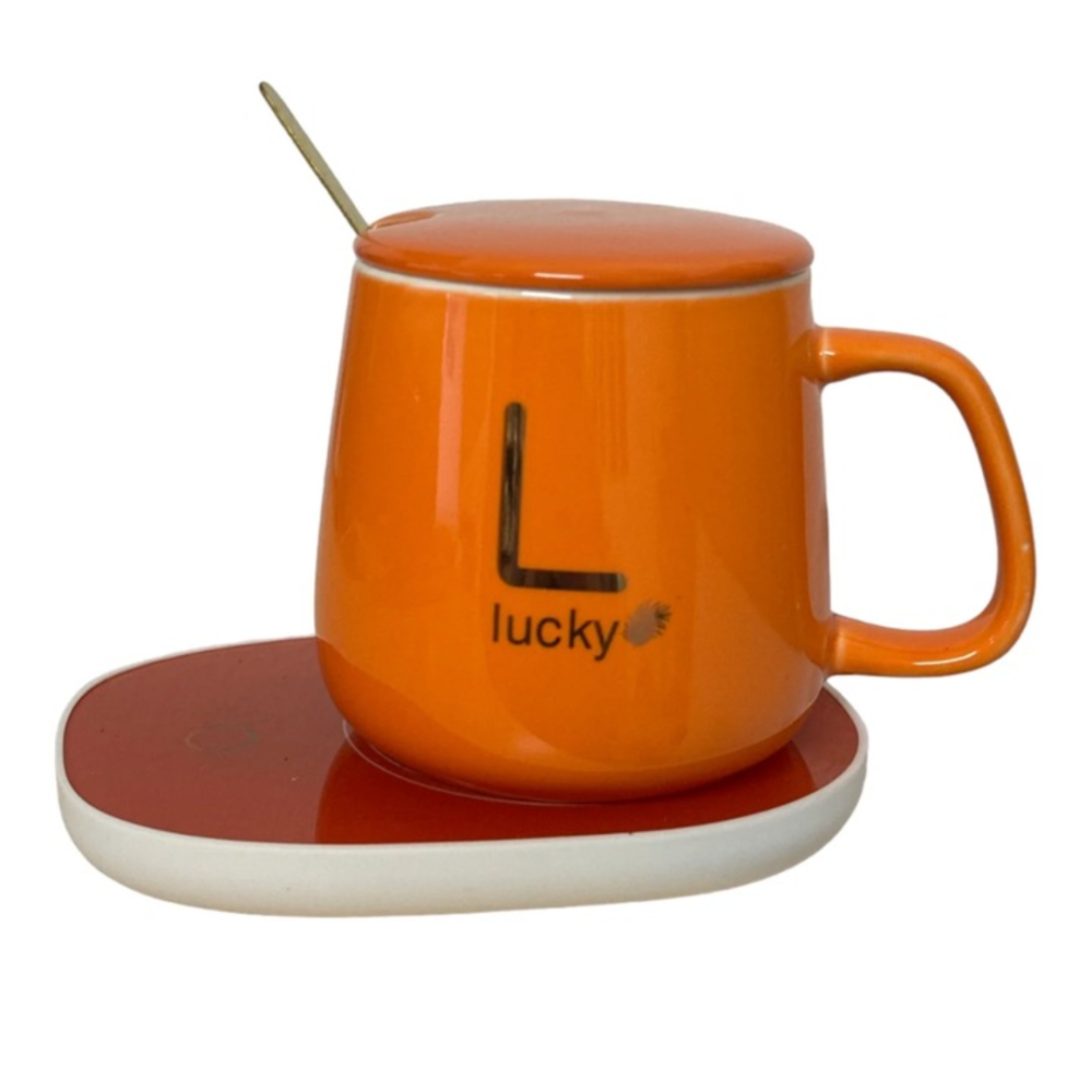 Set cadou cana ceramica cu baza incalzitor cu inductie, suport cu incalzire smart, buton touch, functie auto-oprire, Portocaliu [5]