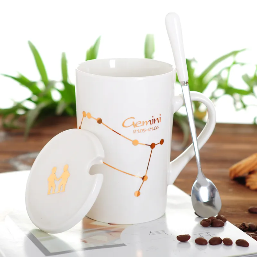 Set cadou cana ceramica, culoare Alb, Gemeni [2]