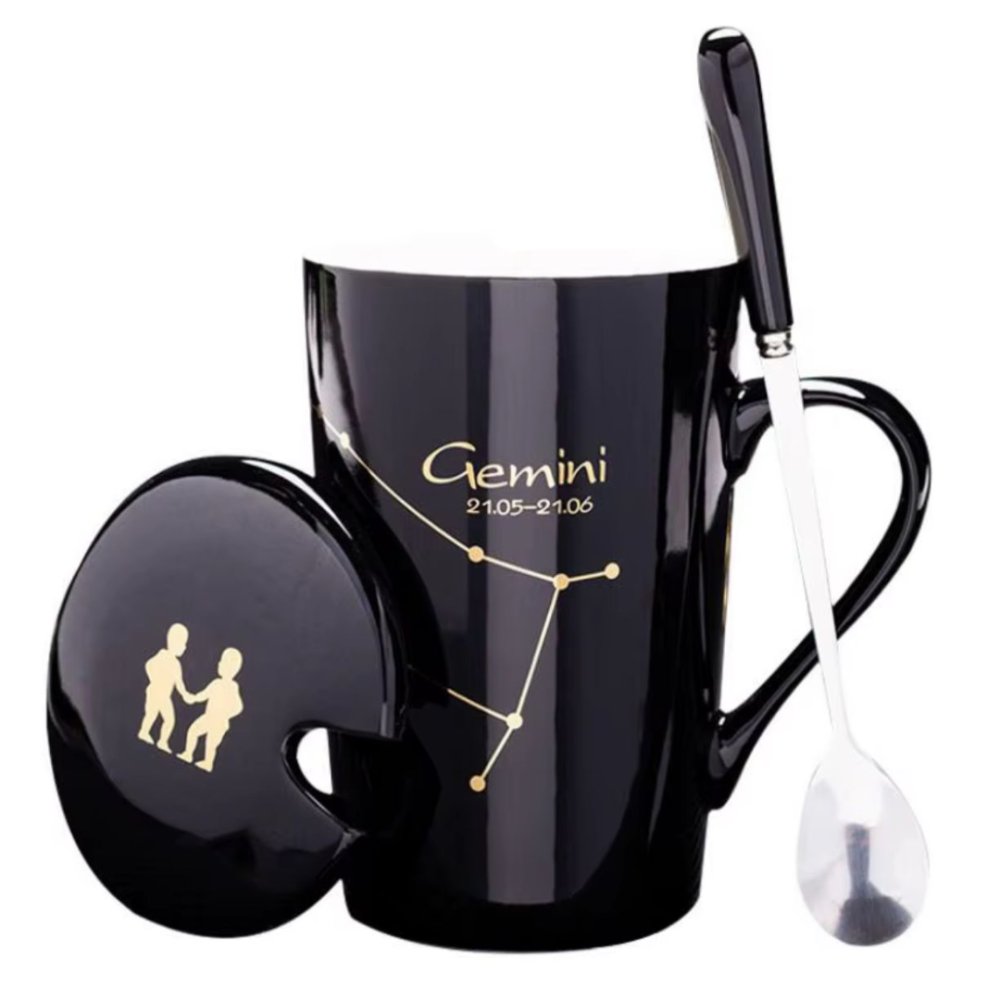 Set cadou cana ceramica, culoare Negru, Gemeni [1]