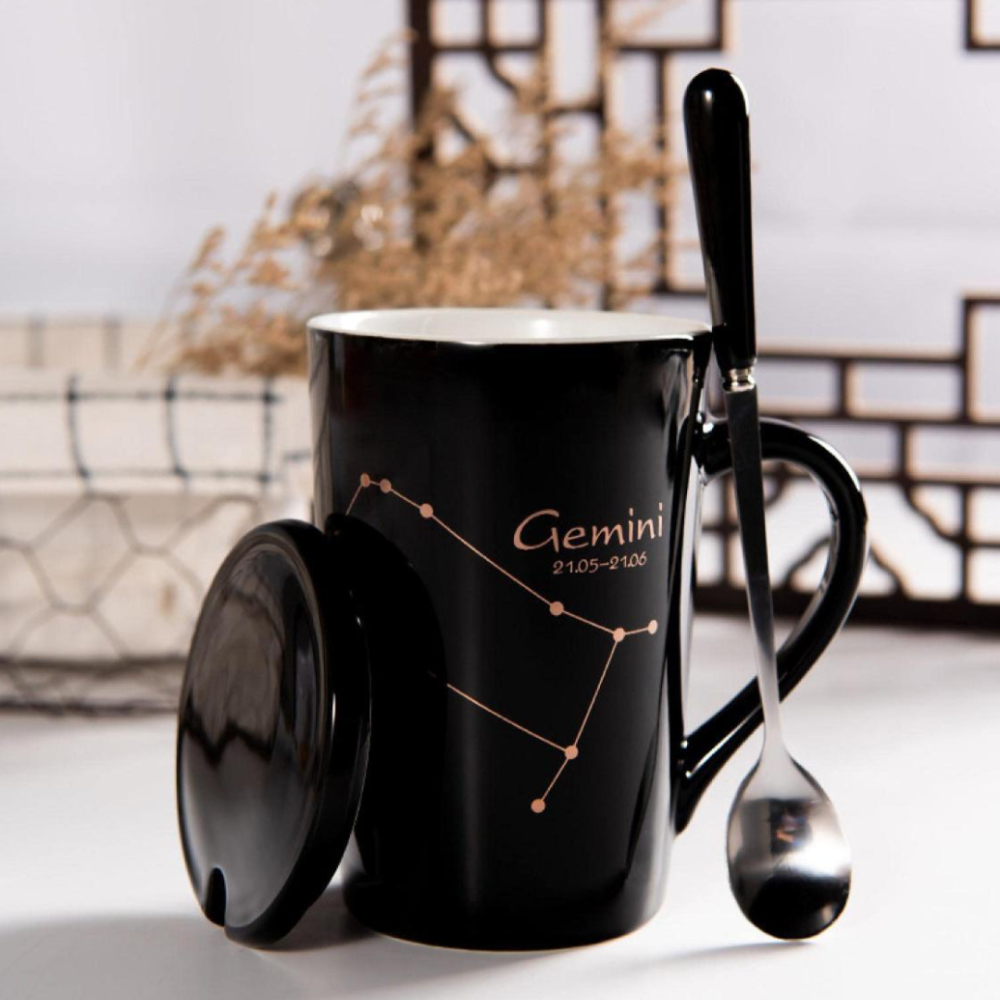 Set cadou cana ceramica, culoare Negru, Gemeni [2]