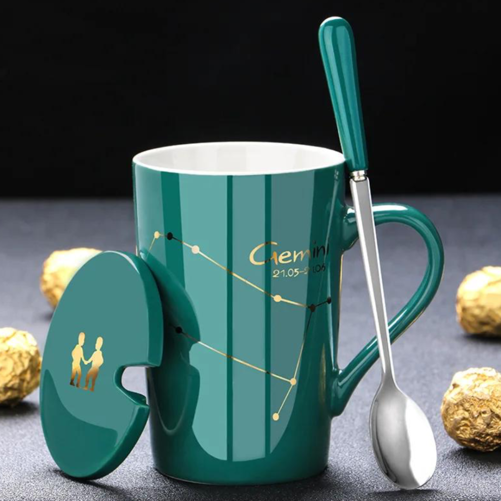 Set cadou cana ceramica, culoare Verde, Gemeni [2]