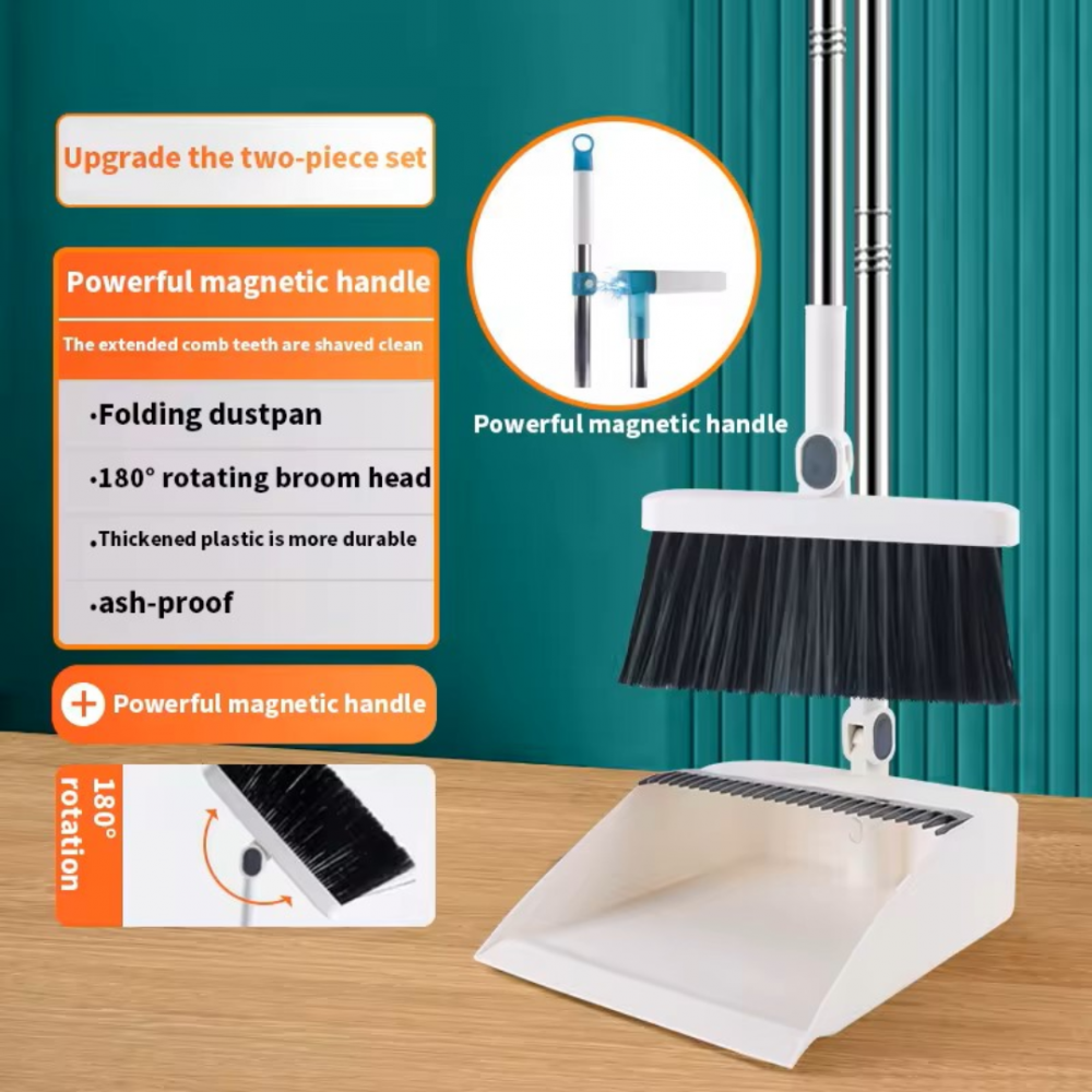 Set de curățenie cu mătură și făraș cu pieptene, alb [3]