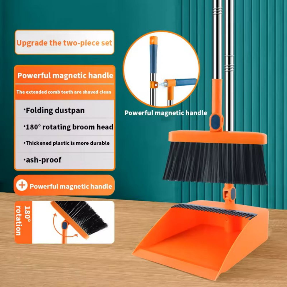 Set de curățenie cu mătură și făraș cu pieptene, portocaliu [4]