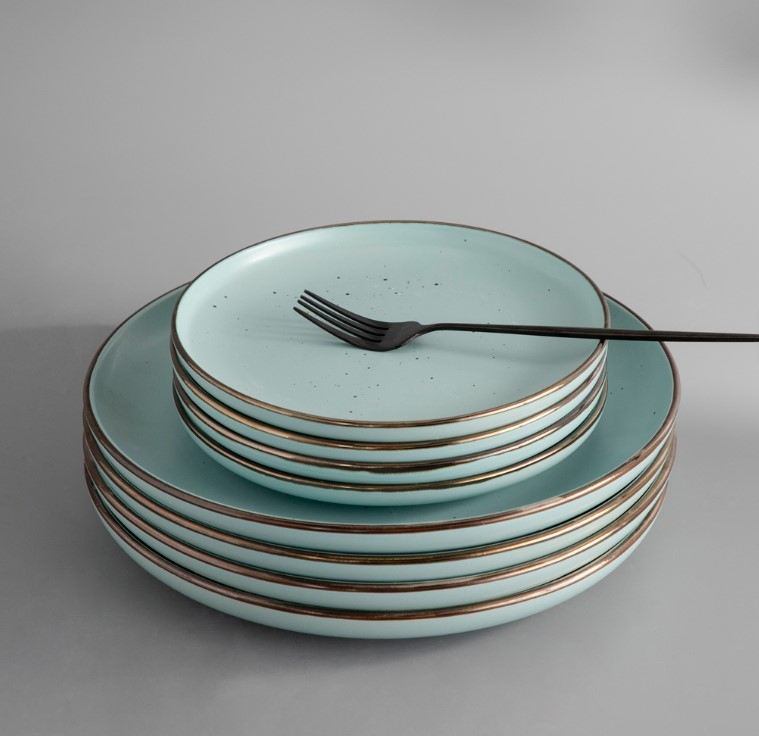 Set de masa din ceramica, 16 piese, 2 farfurii + 2 boluri, Bleu [5]