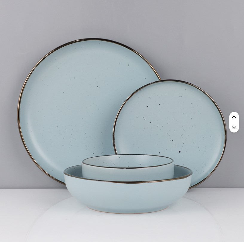 Set de masa din ceramica, 16 piese, 2 farfurii + 2 boluri, Bleu [2]
