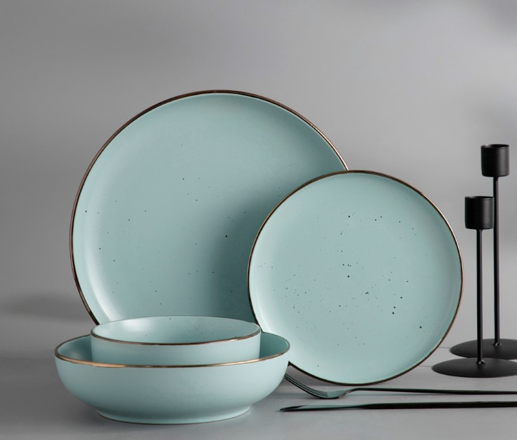 Set de masa din ceramica, 16 piese, 2 farfurii + 2 boluri, Bleu [4]