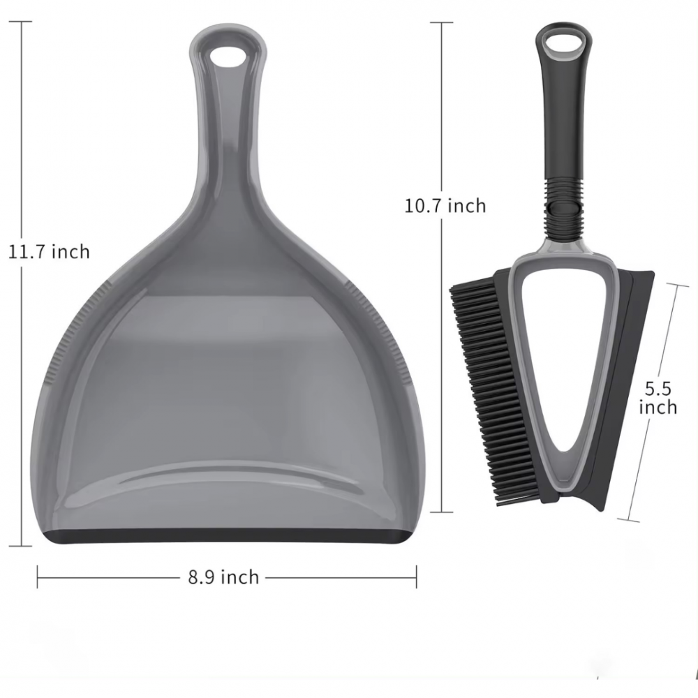 Set făraș și perie cu racletă și peri moi din silicon, gri [2]