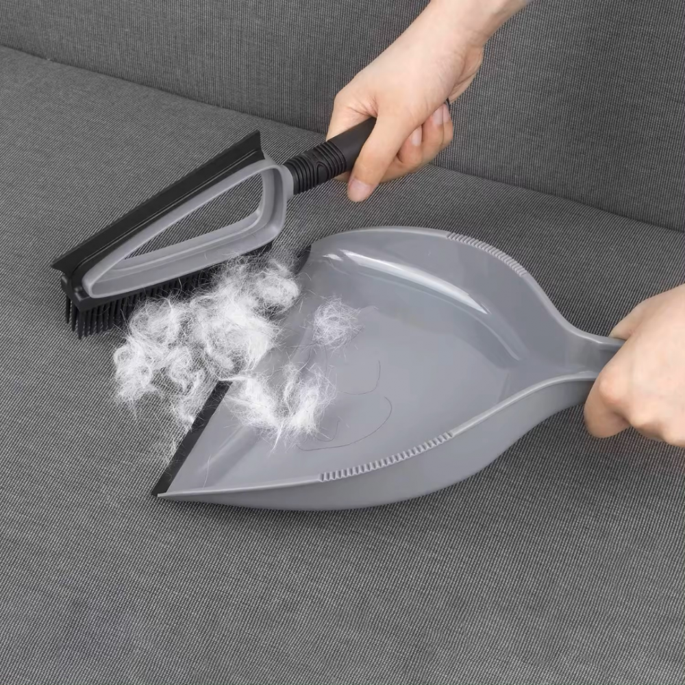 Set făraș și perie cu racletă și peri moi din silicon, gri [5]