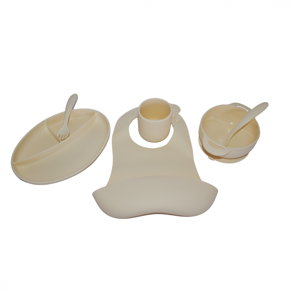 Set Hranire Bebe din Silicon, Crem [1]