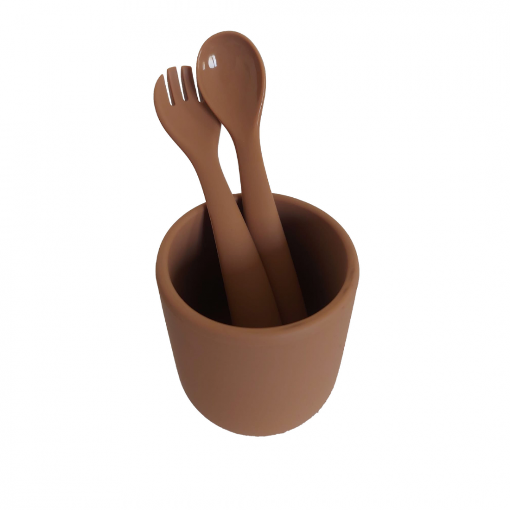 Set Hranire Bebe din Silicon, Maro [3]