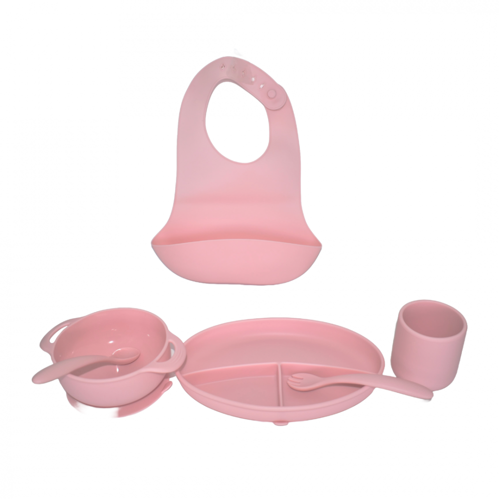 Set Hranire Bebe din Silicon, Roz [1]
