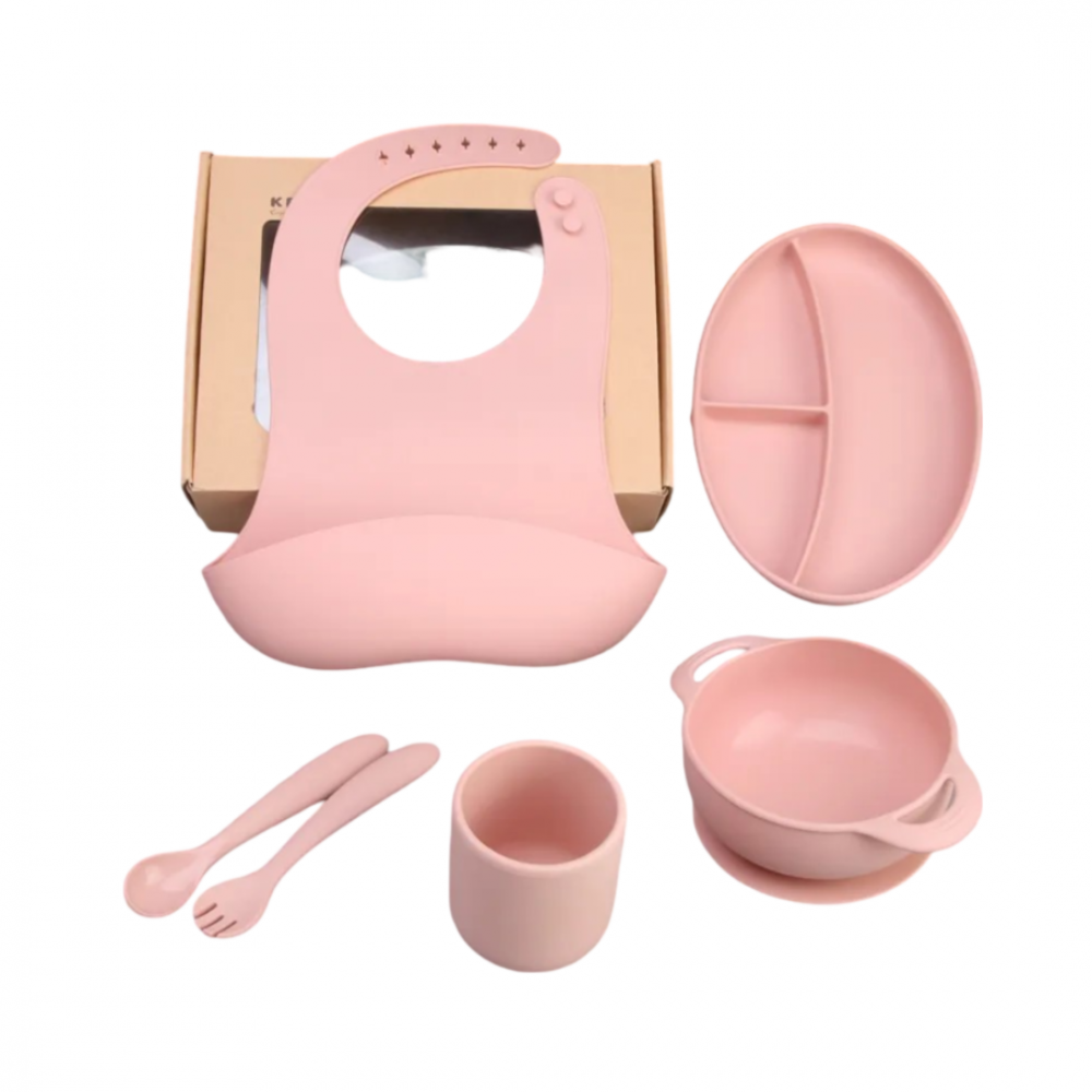 Set Hranire Bebe din Silicon, Roz Prăfuit [1]