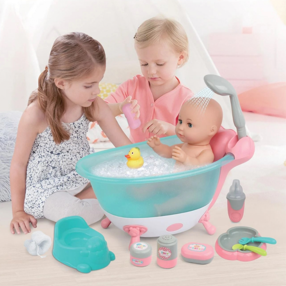 Set păpușă bebeluș 35 cm cu cădiță și accesorii de baie pentru copii [2]