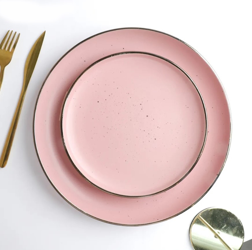 Set serviciu de masa, 16 piese Ceramica, 2 farfurii +2 boluri, Roz [5]