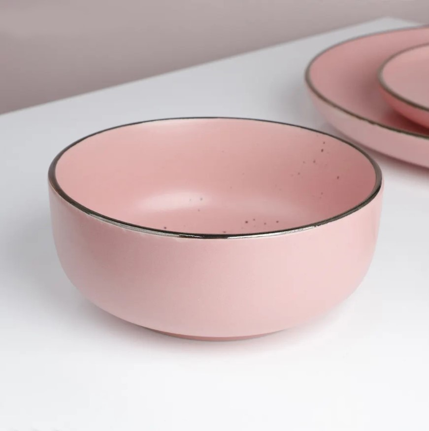 Set serviciu de masa, 16 piese Ceramica, 2 farfurii +2 boluri, Roz [2]