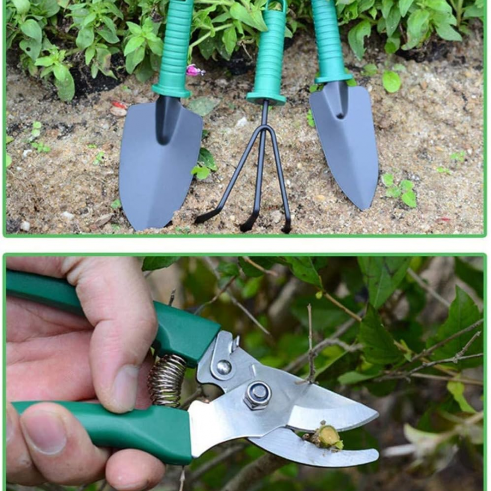 Set unelte pentru grădinărit cu carcasă, 5 piese, verde [7]