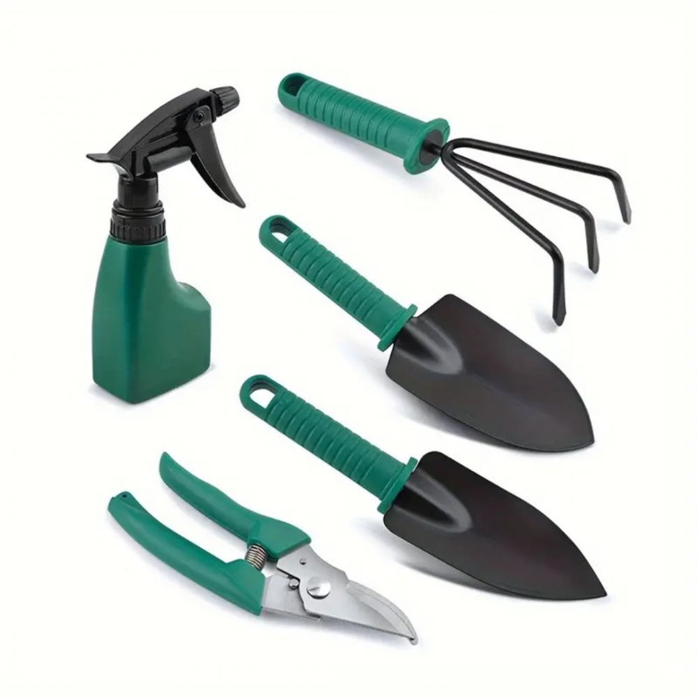 Set unelte pentru grădinărit cu carcasă, 5 piese, verde [1]