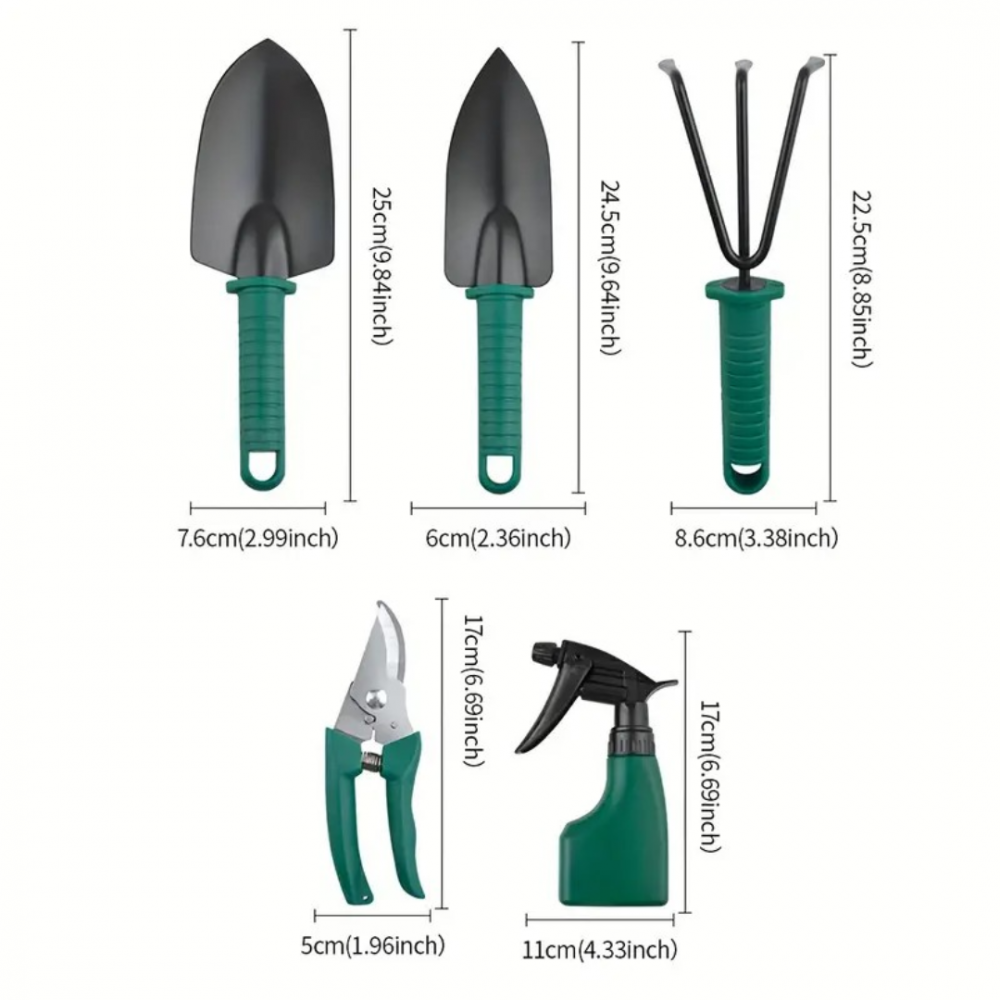 Set unelte pentru grădinărit cu carcasă, 5 piese, verde [3]