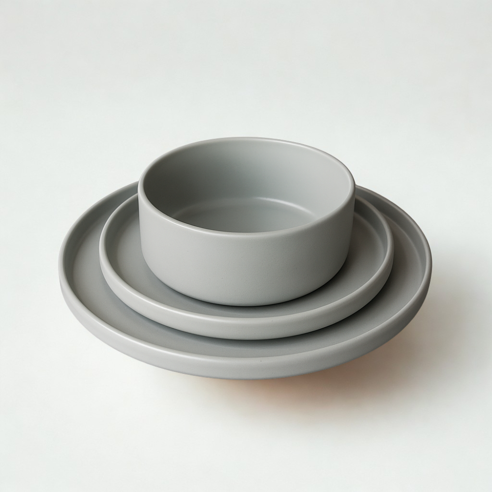 Set veselă 12 piese, ceramică, gri deschis, pentru 4 persoane, design modern [2]