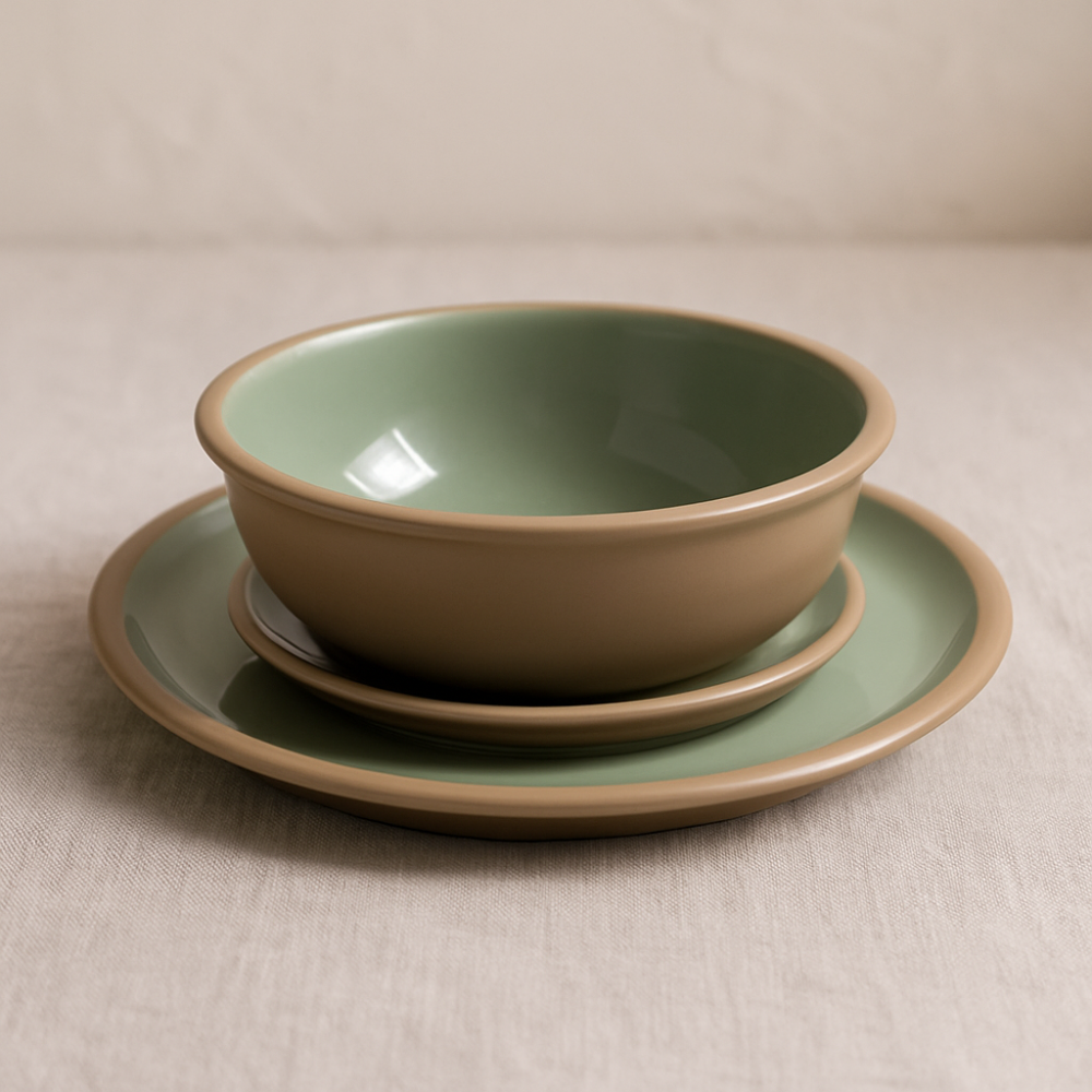 Set vesela 12 piese, pentru 4 persoane, Ceramica, design modern, culoare Bej, vernil [5]