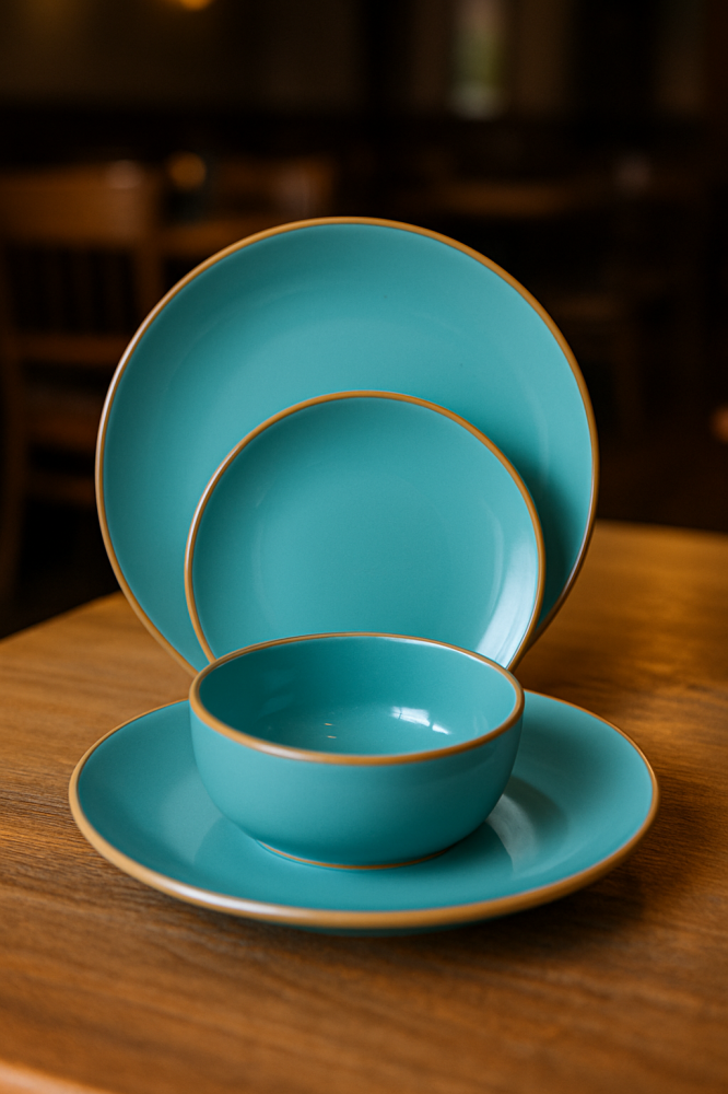 Set vesela 12 piese, pentru 4 persoane, Ceramica, design modern, culoare Bleu ciel [2]