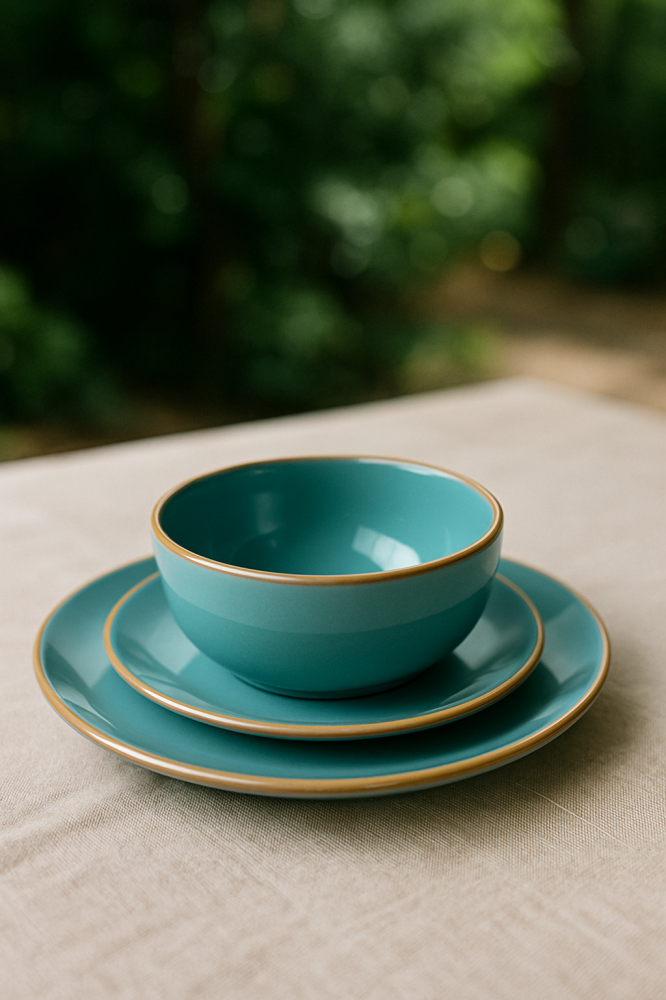 Set vesela 12 piese, pentru 4 persoane, Ceramica, design modern, culoare Bleu ciel [3]