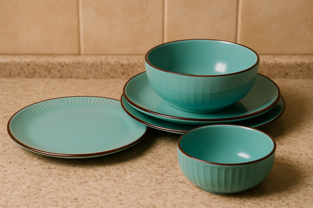 Set vesela 16 piese pentru 4 persoane, Ceramica, design modern, culoare Turquoise [3]