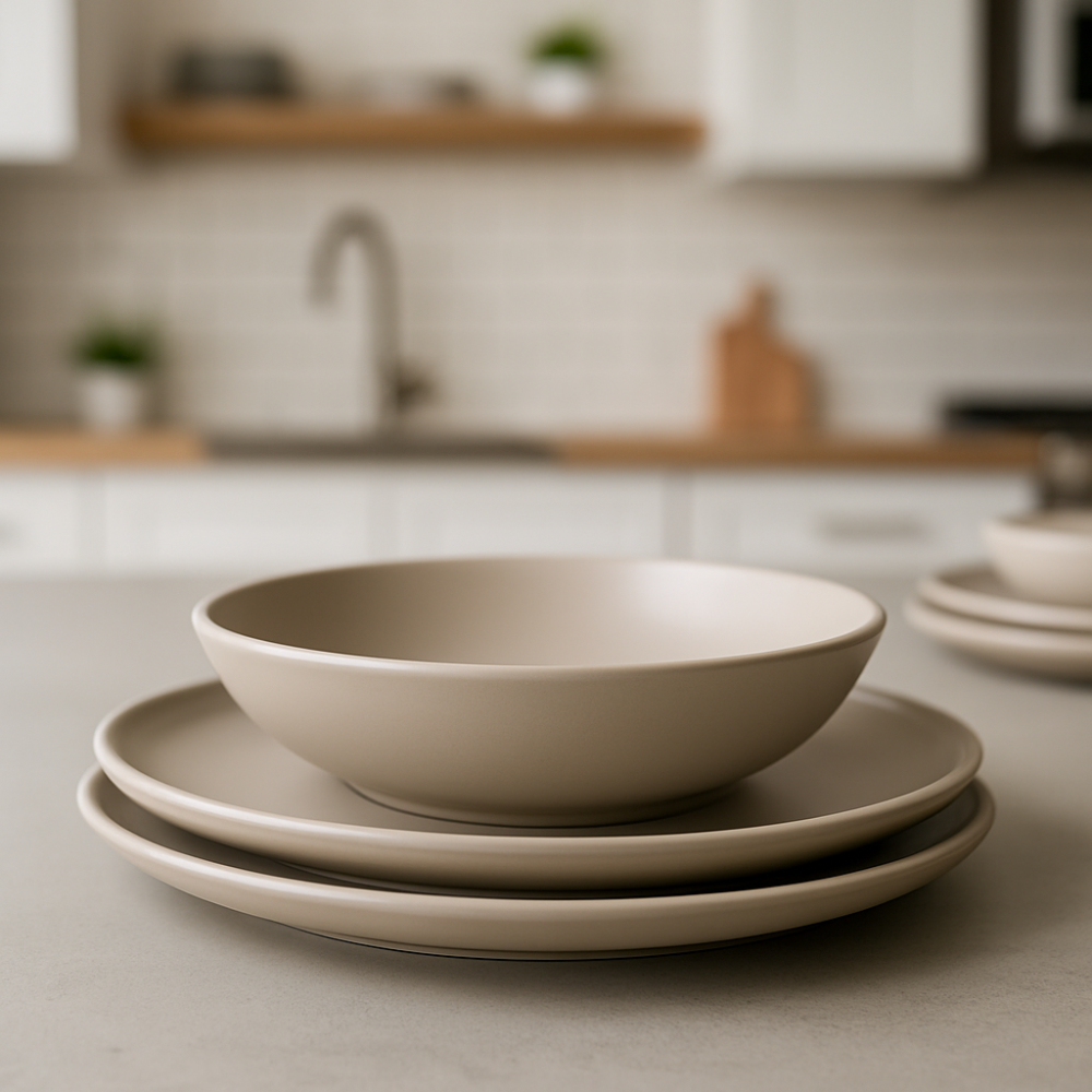 Set vesela 17 piese, pentru 4 persoane, Ceramica, design modern, culoare Alb [2]