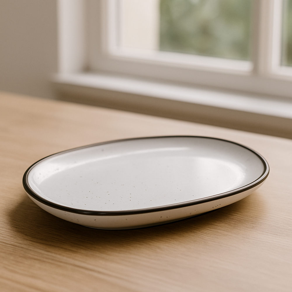 Set vesela 17 piese, pentru 4 persoane, Ceramica, design modern, culoare Alb cu margine argintie [4]