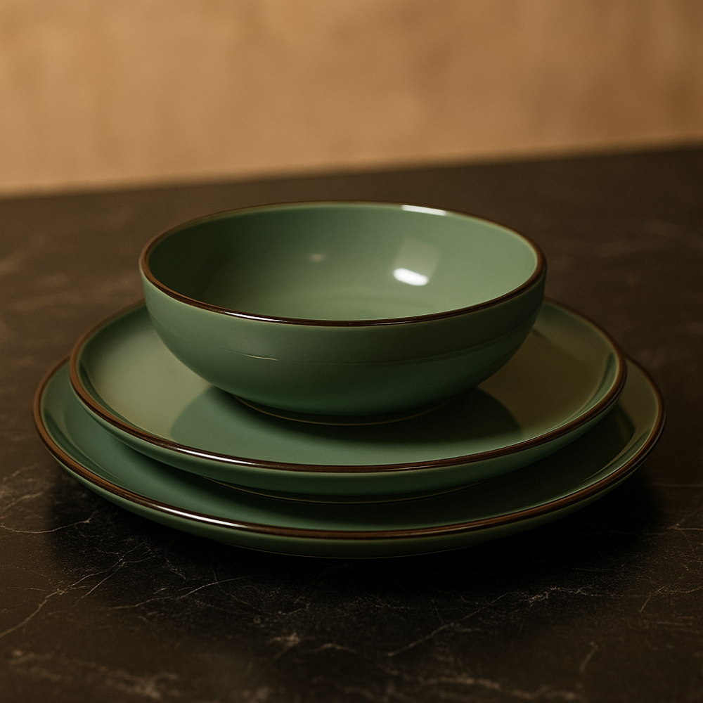 Set vesela 18 piese, pentru 6 persoane, Ceramica, design modern, culoare Verde [1]