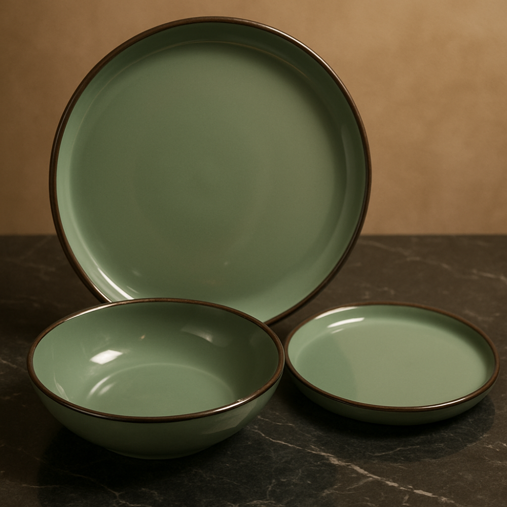 Set vesela 18 piese, pentru 6 persoane, Ceramica, design modern, culoare Verde [3]