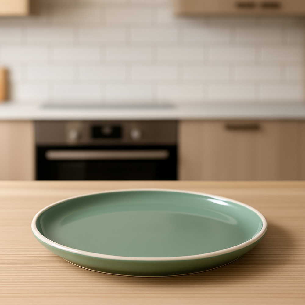 Set vesela 18 piese, pentru 6 persoane, Ceramica, design modern, culoare Verde, Bej [2]