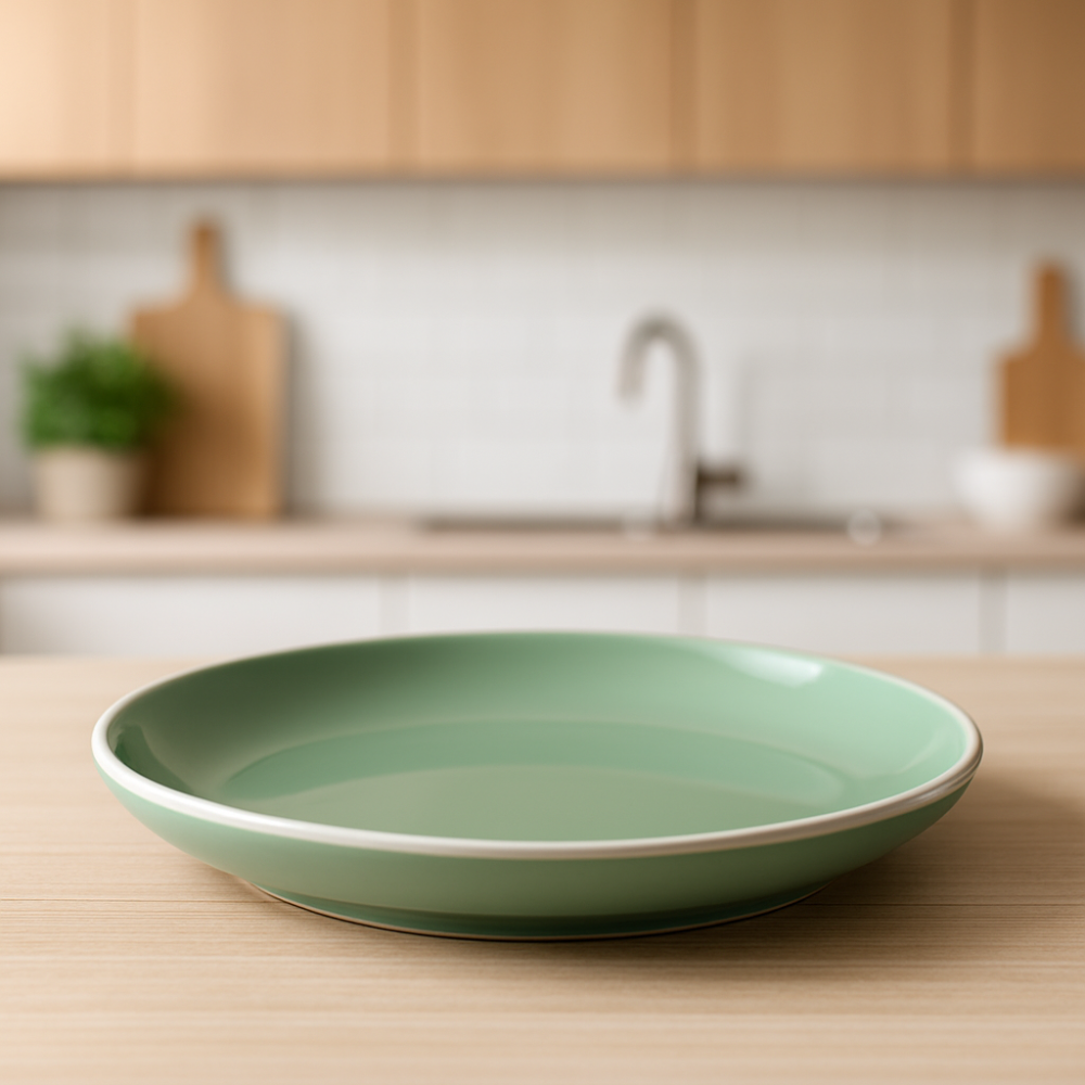 Set vesela 18 piese, pentru 6 persoane, Ceramica, design modern, culoare Verde, Bej [3]