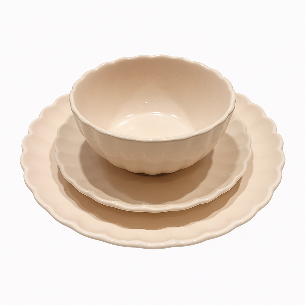 Set vesela 18 piese, pentru 6 persoane, Ceramica, design modern, forma petale, culoare Roz prafuit [1]