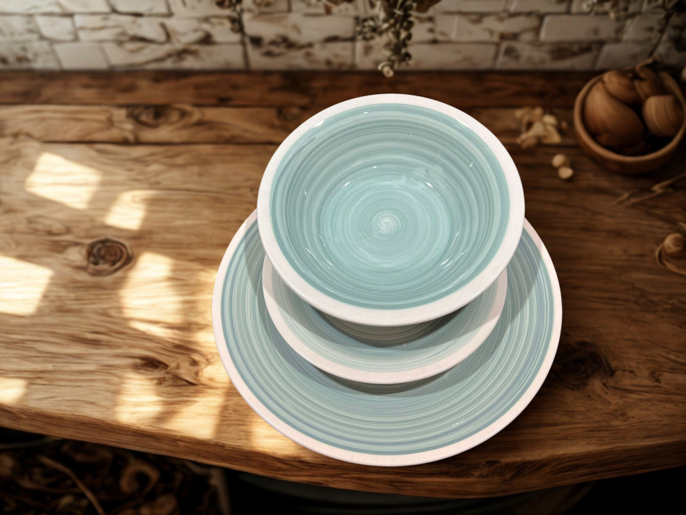 Set vesela 18 piese, pentru 6 persoane, Ceramica, design modern, forma spirala, culoare Vernil [3]