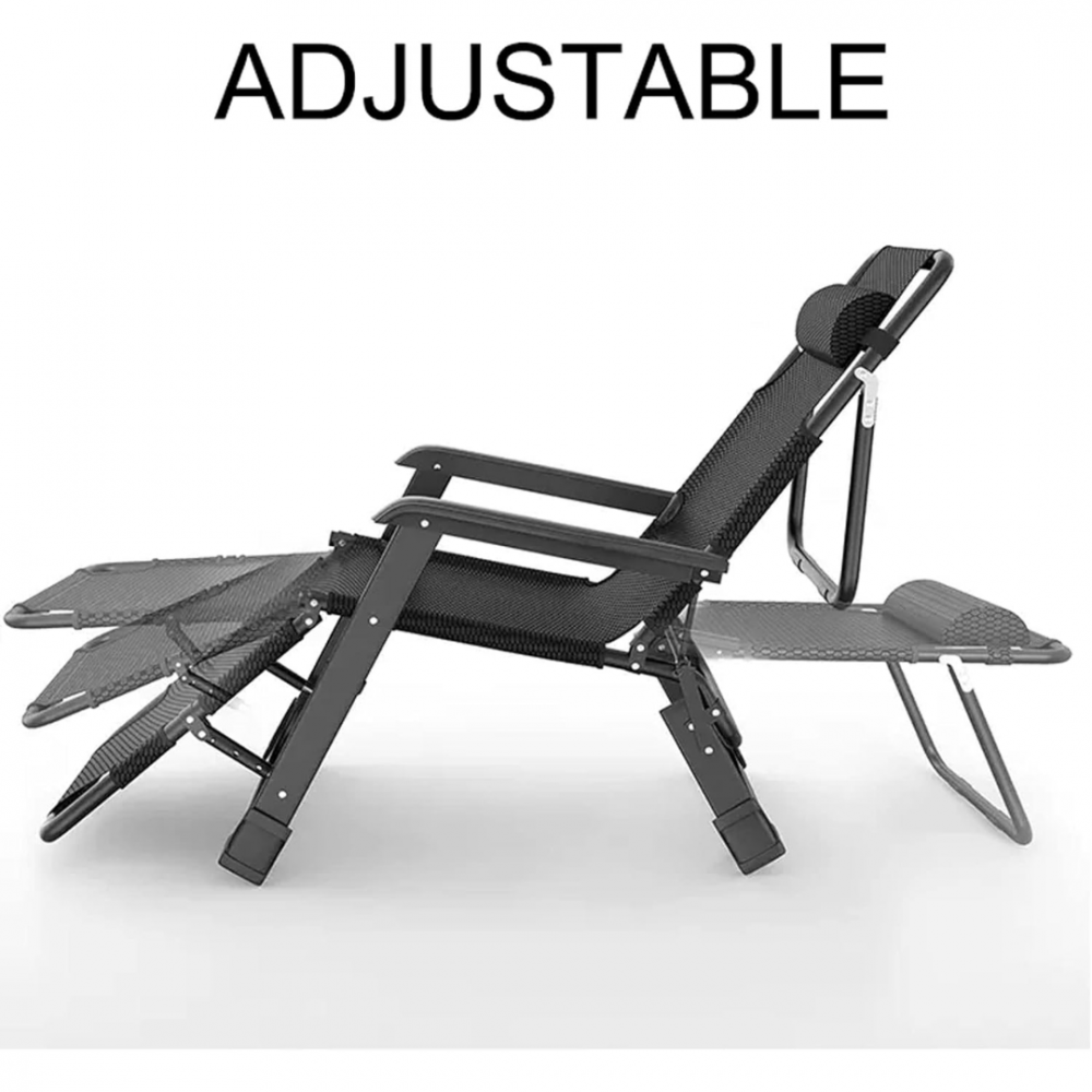 Sezlong/Scaun pliant pentru gradina/plaja/terasa, gravitatie zero, cu tetiere, 178x52 cm intins, Negru [2]