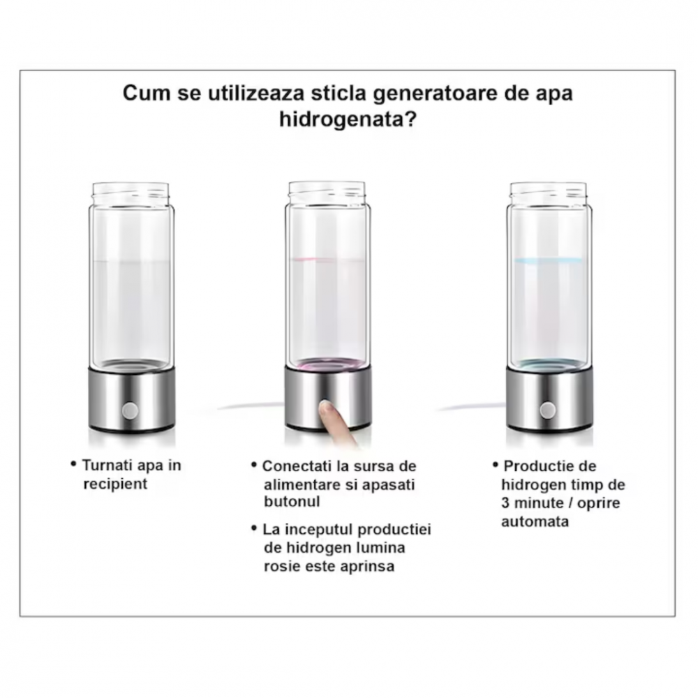 Sticlă cu Generator de Apă Hidrogenată, 400 ml, 1200 PPB [7]