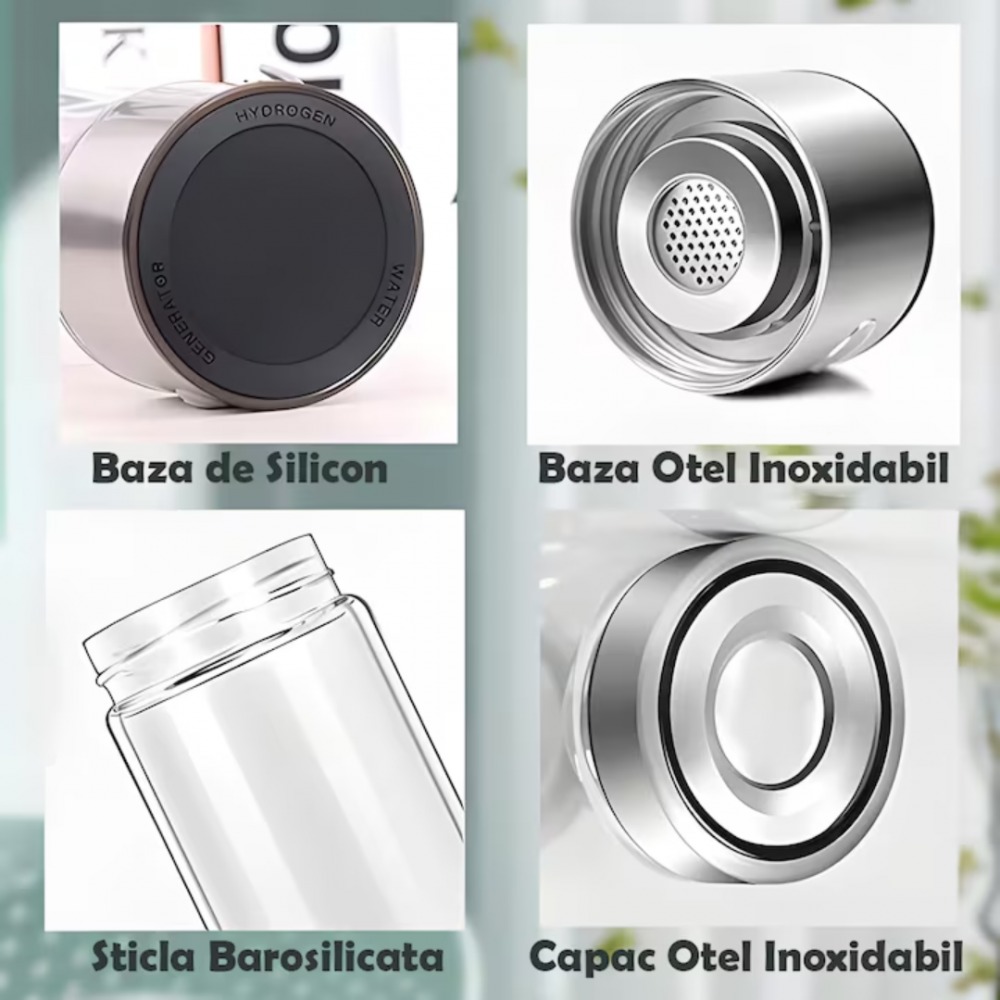 Sticlă cu Generator de Apă Hidrogenată, 400 ml, 1200 PPB [6]